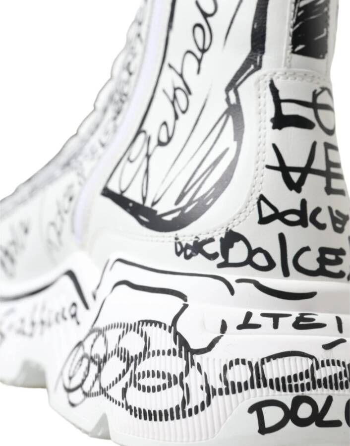 Dolce & Gabbana Luxe Graffiti Print Mid Top Sneakers White Heren