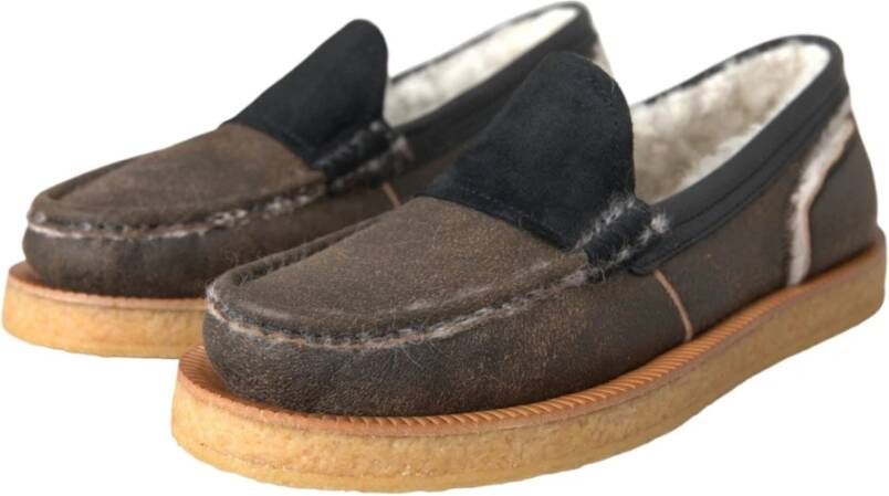 Dolce & Gabbana Luxe Leren Bont Loafers Schoenen Black Heren