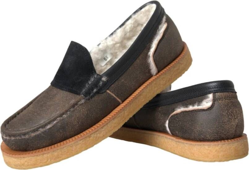 Dolce & Gabbana Luxe Leren Bont Loafers Schoenen Black Heren