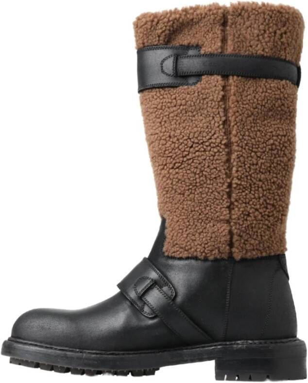 Dolce & Gabbana Luxe Shearling Leren Lange Laarzen Multicolor Heren