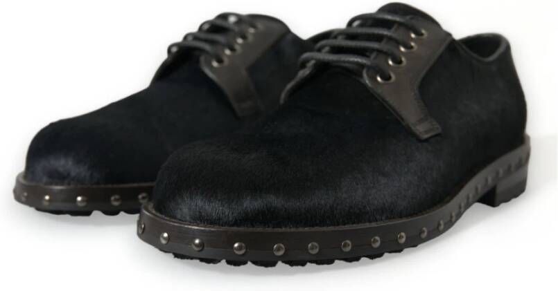 Dolce & Gabbana Luxe Zwarte Kalf Bont Derby Schoenen Black Heren