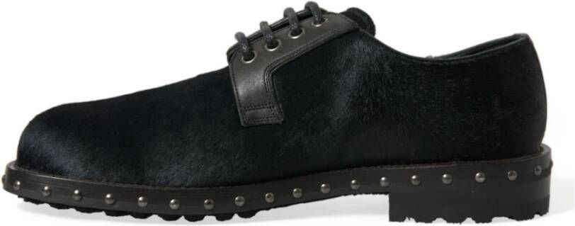 Dolce & Gabbana Luxe Zwarte Kalf Bont Derby Schoenen Black Heren