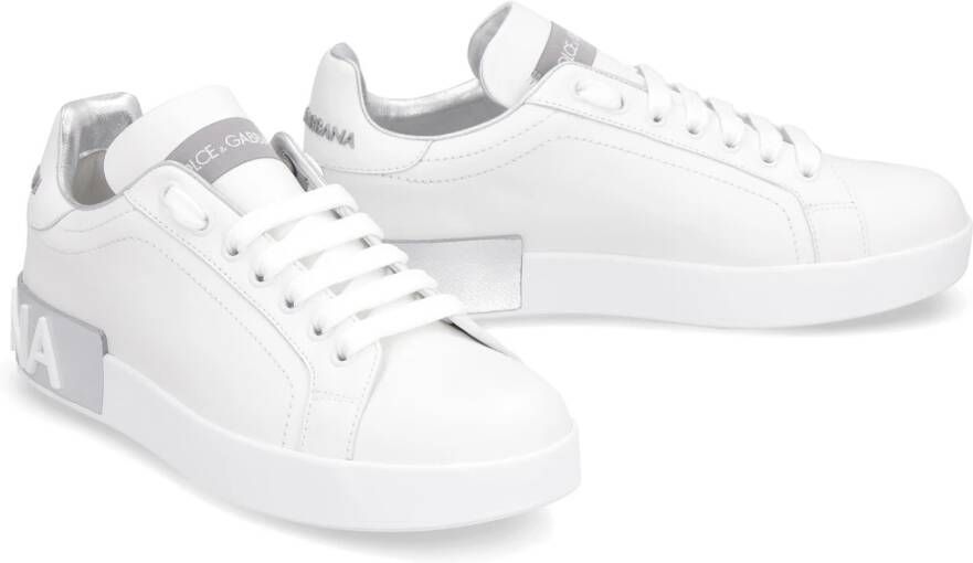 Dolce & Gabbana Metallic Leren Lage Sneakers White Dames