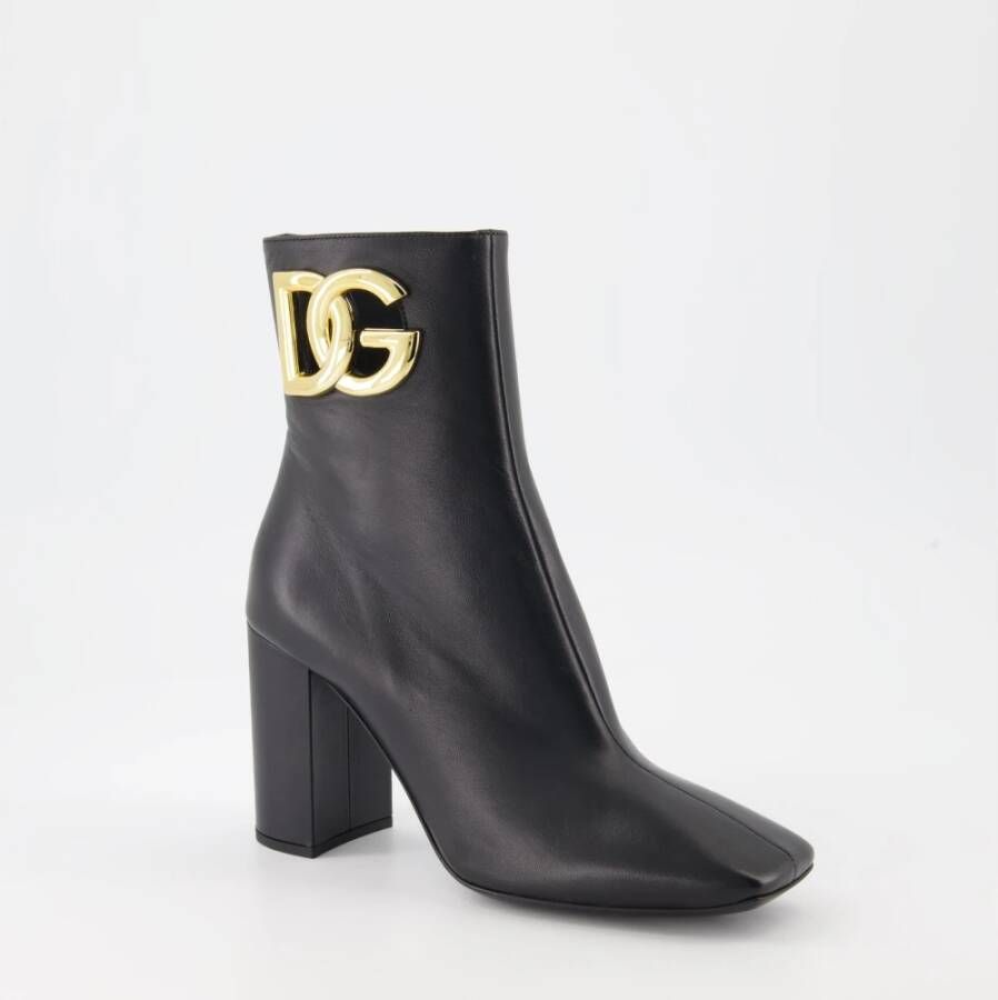 Dolce & Gabbana Metallic Logo Leren Laarzen met Rits Black Dames