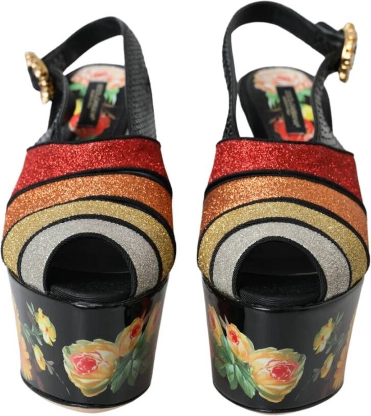 Dolce & Gabbana Multicolor Bloemen Kristal Plateau Sandalen Multicolor Dames