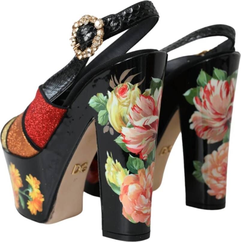 Dolce & Gabbana Multicolor Bloemen Kristal Plateau Sandalen Multicolor Dames
