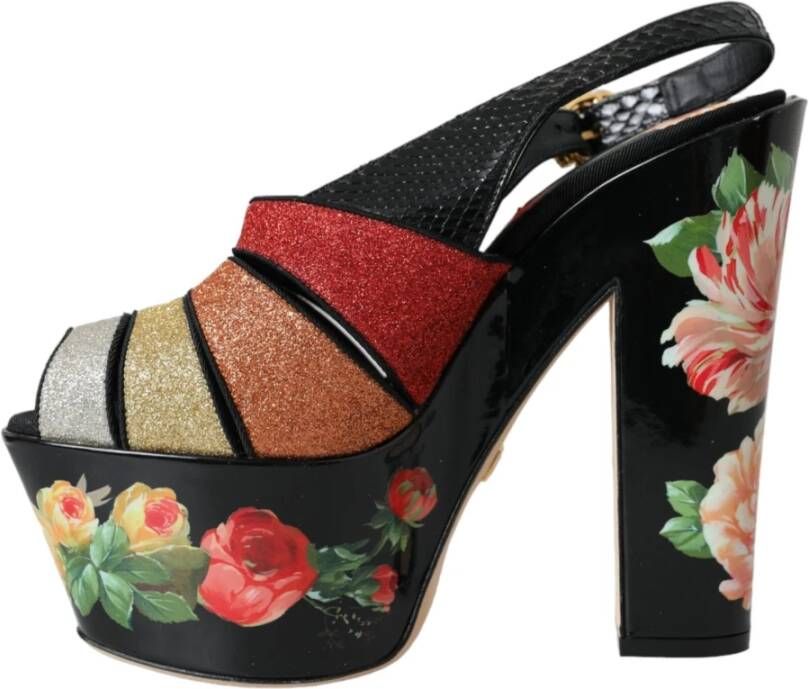 Dolce & Gabbana Multicolor Bloemen Kristal Plateau Sandalen Multicolor Dames