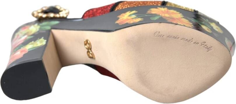 Dolce & Gabbana Multicolor Bloemen Kristal Plateau Sandalen Multicolor Dames