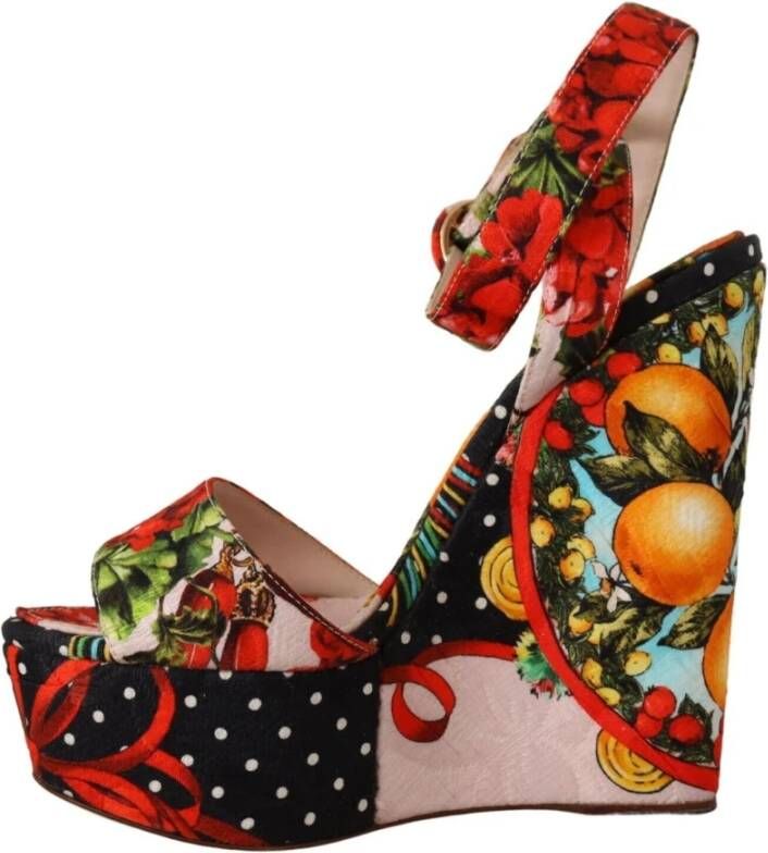 Dolce & Gabbana Multicolor Brokaat Plateauhak Sandalen Multicolor Dames