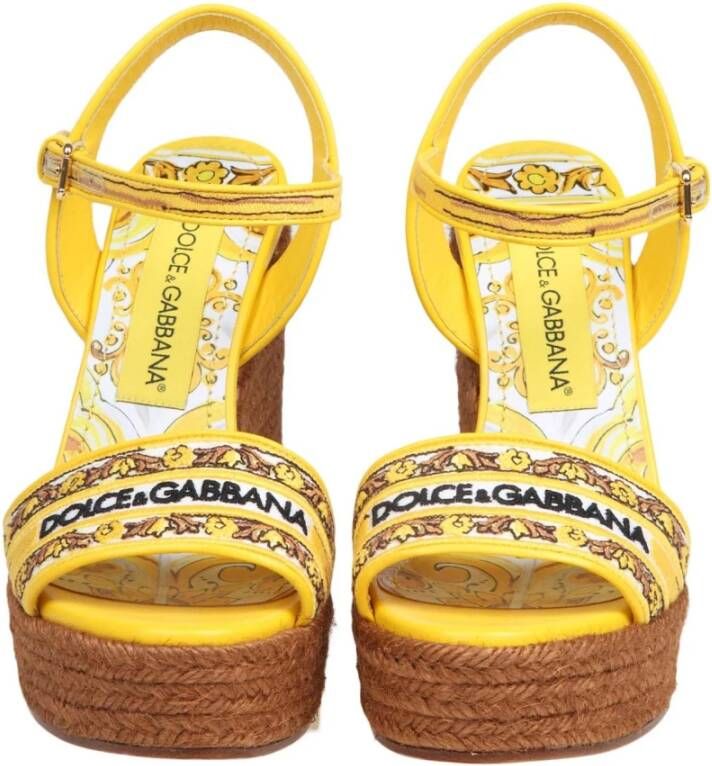 Dolce & Gabbana Multicolor Canvas Leren Sleehak Sandaal Multicolor Dames