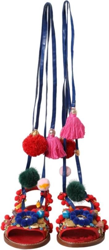 Dolce & Gabbana Multicolor Pom Bont Wrap Sandalen Multicolor Dames