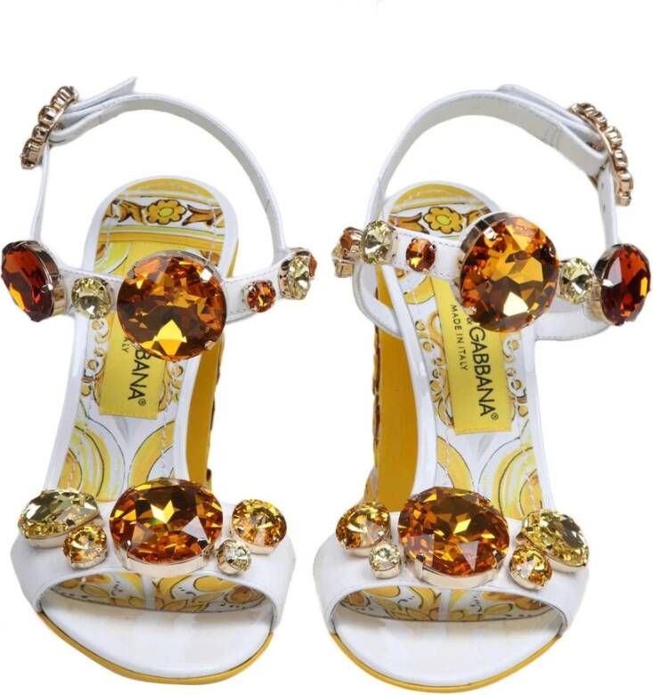 Dolce & Gabbana Multicolor Steen Sandaal met Juweelband White Dames