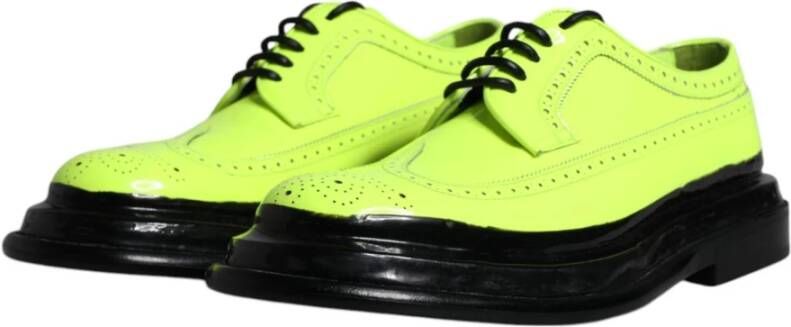 Dolce & Gabbana Neon Groene Leren Derby Schoenen Green Heren
