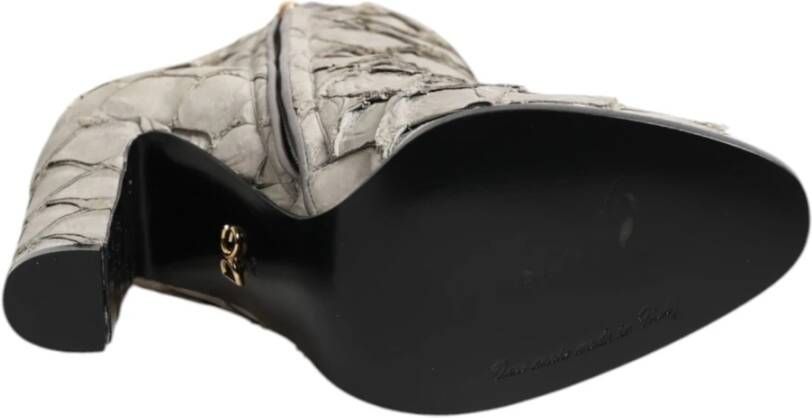 Dolce & Gabbana Off White Leren Enkellaarzen Schoenen