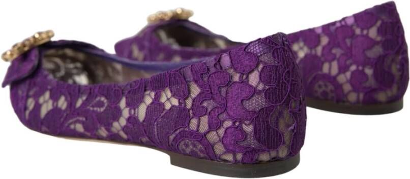 Dolce & Gabbana Paarse Kant Kristal Loafers Schoenen Purple Dames