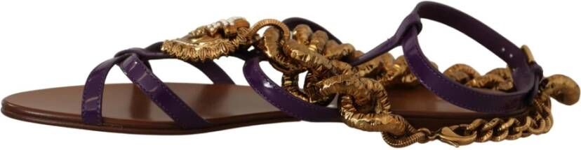 Dolce & Gabbana Paarse Leren Hart Toewijding Platte Sandalen Multicolor Dames