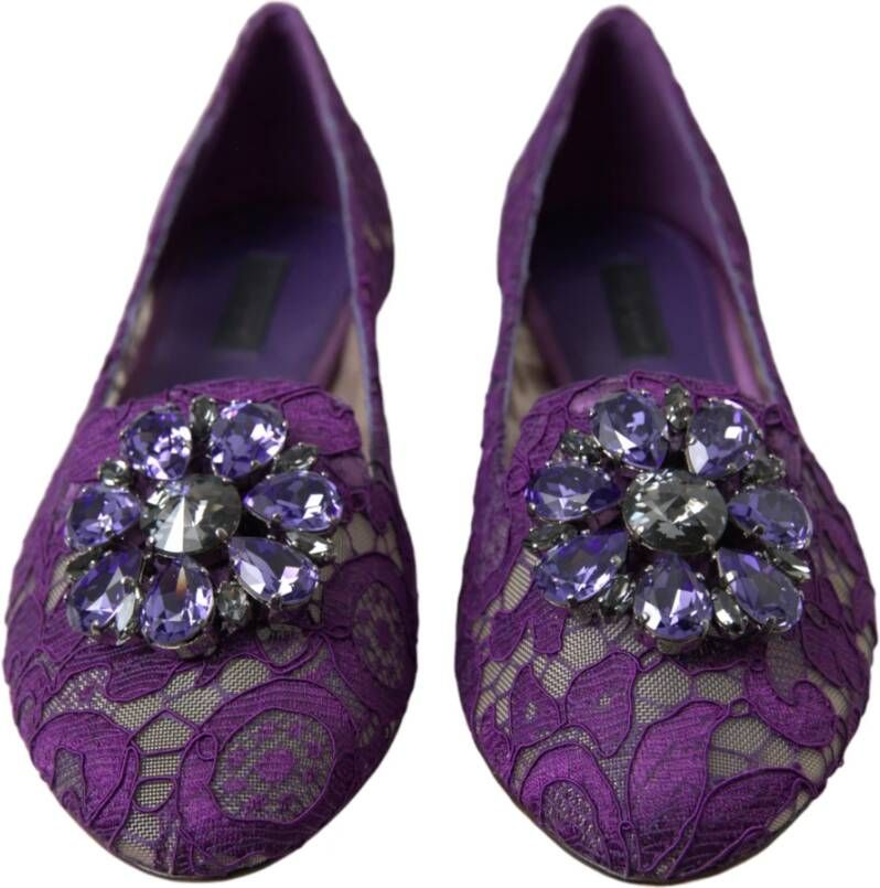 Dolce & Gabbana Paarse Taormina Kant Kristal Platte Schoenen Purple Dames