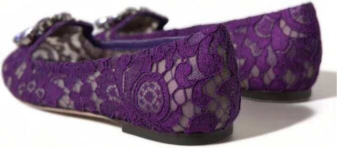 Dolce & Gabbana Paarse Taormina Kant Kristal Platte Schoenen Purple Dames