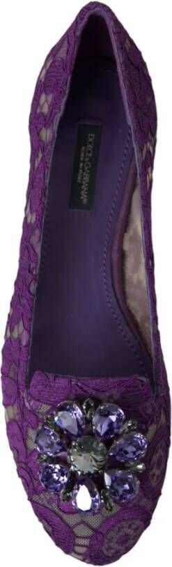 Dolce & Gabbana Paarse Taormina Kant Kristal Platte Schoenen Purple Dames