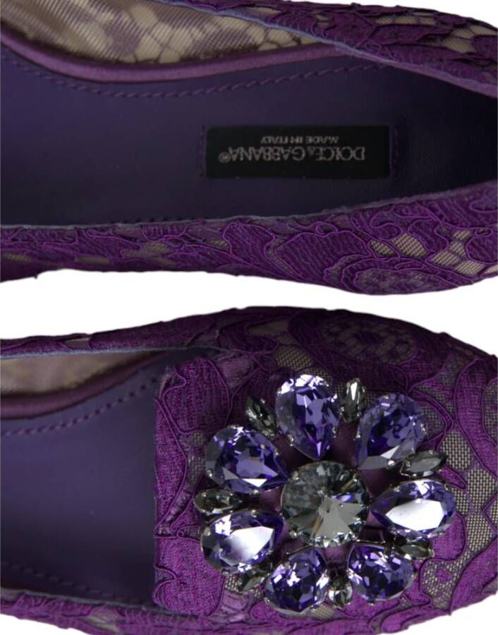 Dolce & Gabbana Paarse Taormina Kant Kristal Platte Schoenen Purple Dames