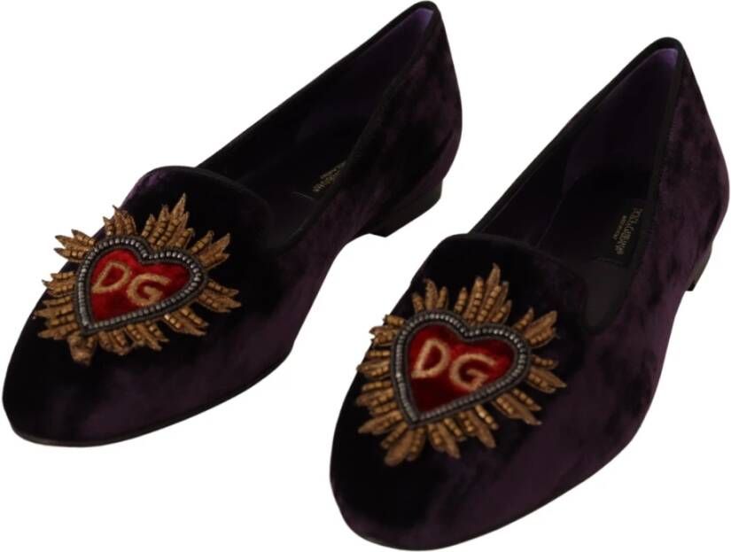 Dolce & Gabbana Paarse Velvet Hart Loafers Purple Dames