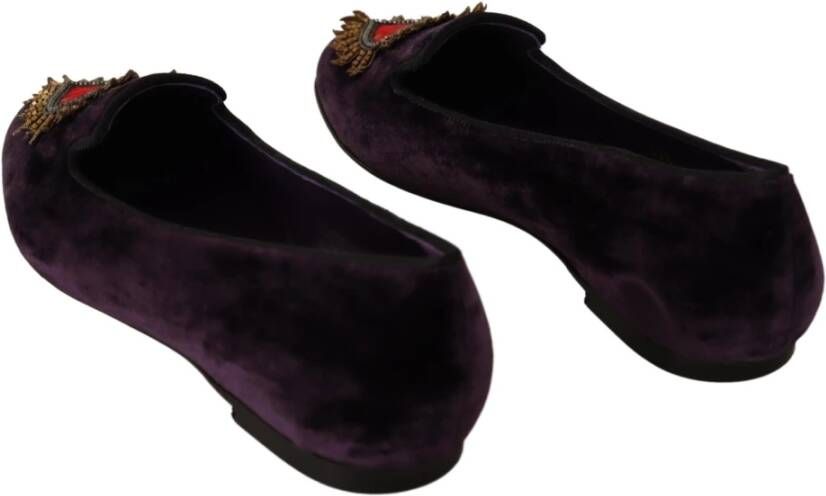 Dolce & Gabbana Paarse Velvet Hart Loafers Purple Dames