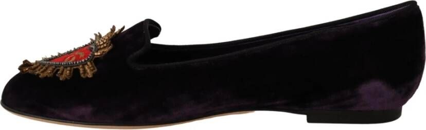 Dolce & Gabbana Paarse Velvet Hart Loafers Purple Dames