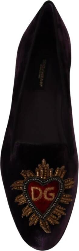 Dolce & Gabbana Paarse Velvet Hart Loafers Purple Dames
