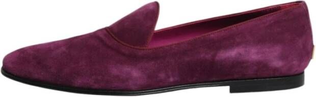 Dolce & Gabbana Paarse Velvet Slip-On Loafers Leren Zool