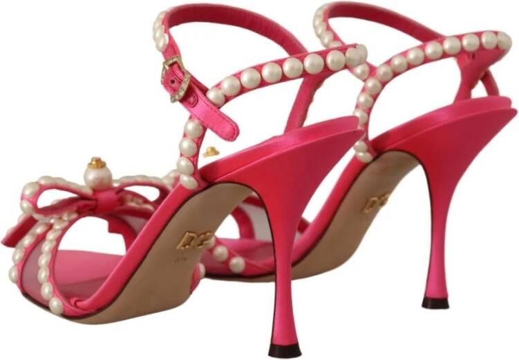 Dolce & Gabbana Glamoureuze Roze Satijnen Parel Kristal Hakken Pink Dames