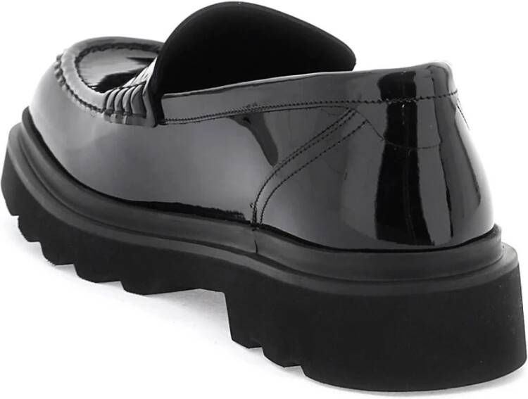 Dolce & Gabbana Patentleren Mocassins met Logo Label Black Heren