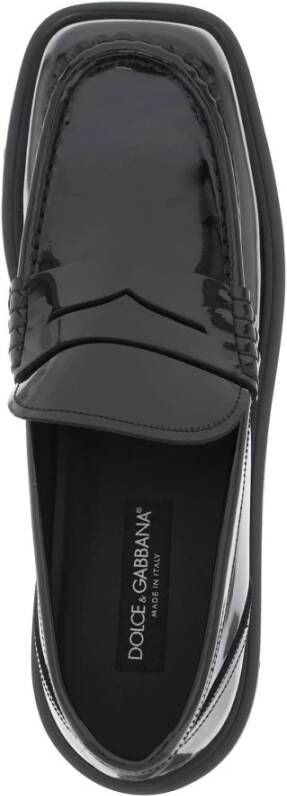 Dolce & Gabbana Patentleren Mocassins met Logo Label Black Heren