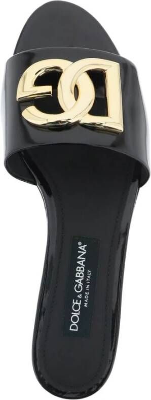 Dolce & Gabbana Patentleren Slides met DG Logo Black Dames