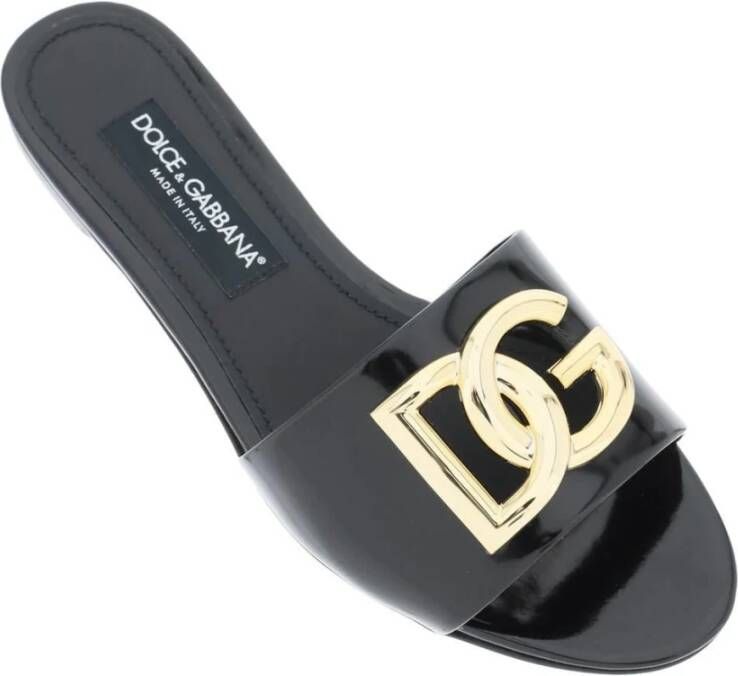 Dolce & Gabbana Patentleren Slides met DG Logo Black Dames