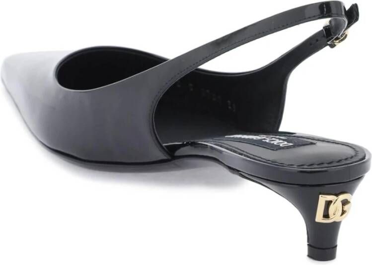 Dolce & Gabbana Patentleren Slingback Pumps met Gouden Metalen Logo Black Dames