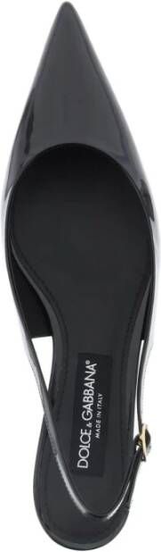 Dolce & Gabbana Patentleren Slingback Pumps met Gouden Metalen Logo Black Dames