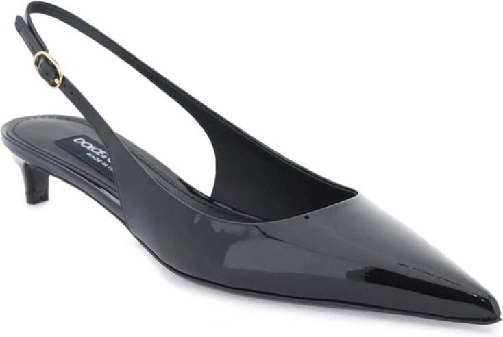 Dolce & Gabbana Patentleren Slingback Pumps met Gouden Metalen Logo Black Dames