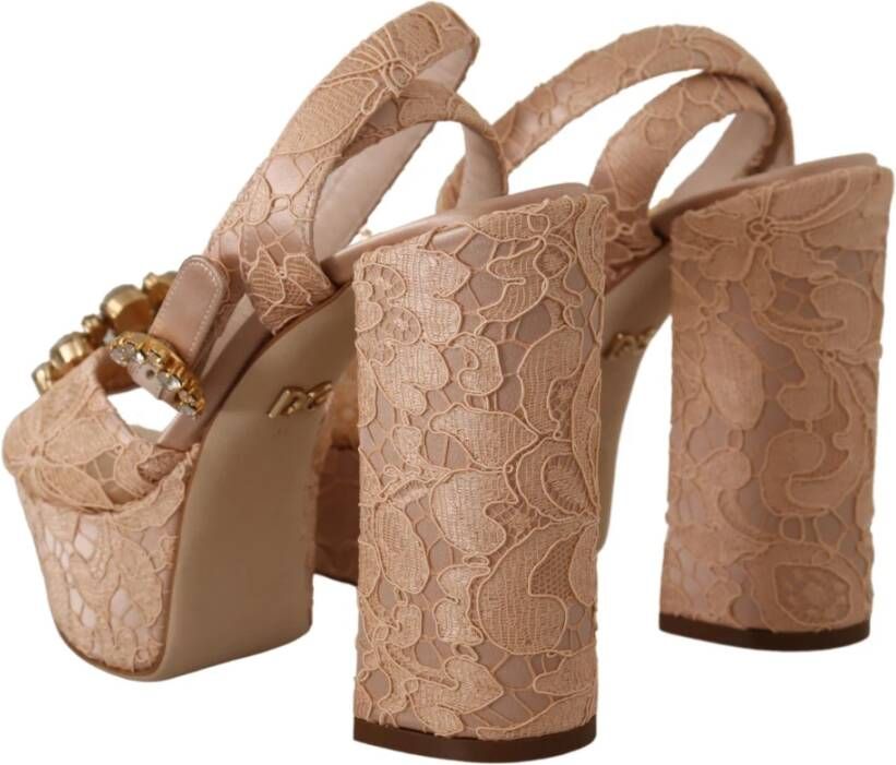 Dolce & Gabbana Pink Lace Taormina Platform Sandals Shoes Roze Dames