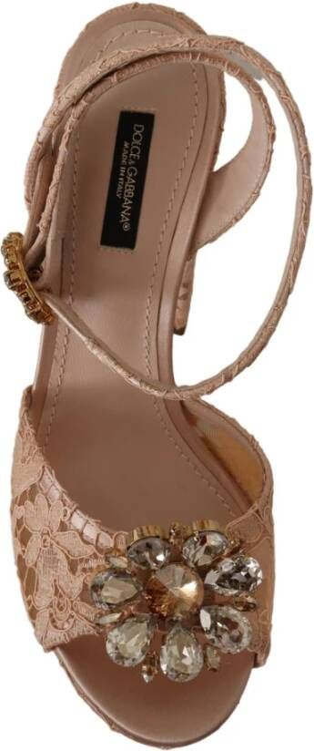 Dolce & Gabbana Pink Lace Taormina Platform Sandals Shoes Roze Dames