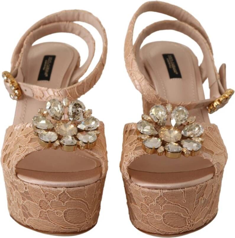 Dolce & Gabbana Pink Lace Taormina Platform Sandals Shoes Roze Dames