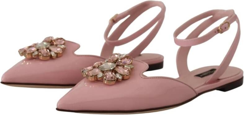 Dolce & Gabbana Pink Leather Slingbacks Crystal Pumps Shoes Roze Dames