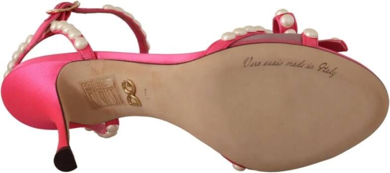 Dolce & Gabbana Pink Satin White Pearl Crystals Heels Shoes Roze Dames
