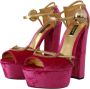 Dolce & Gabbana Pink Velvet Crystal Ankle Strap Sandals Shoes Roze Dames - Thumbnail 6