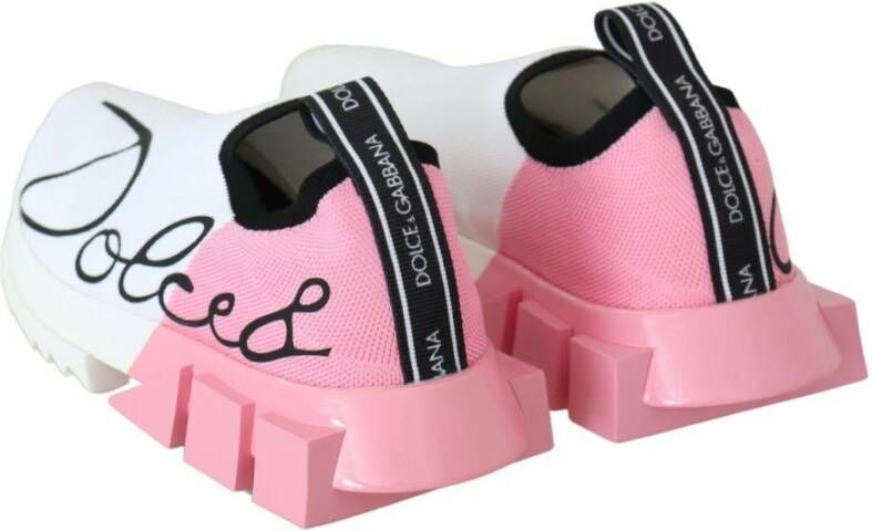 Dolce & Gabbana Pink White Logo Sorrento Sneakers Shoes Wit Dames