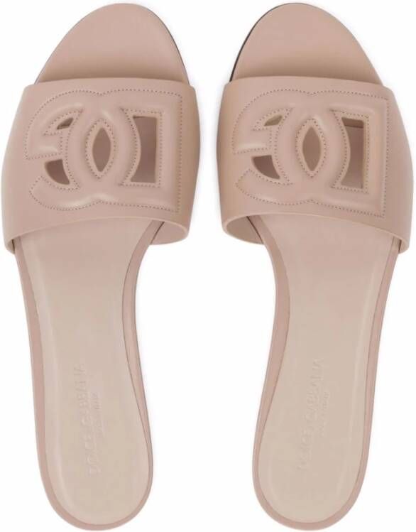Dolce & Gabbana Platte Nude Logo Relief Sandaal
