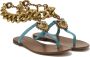 Dolce & Gabbana Blauwe Leren Devotion Platte Sandalen Blue Dames - Thumbnail 3