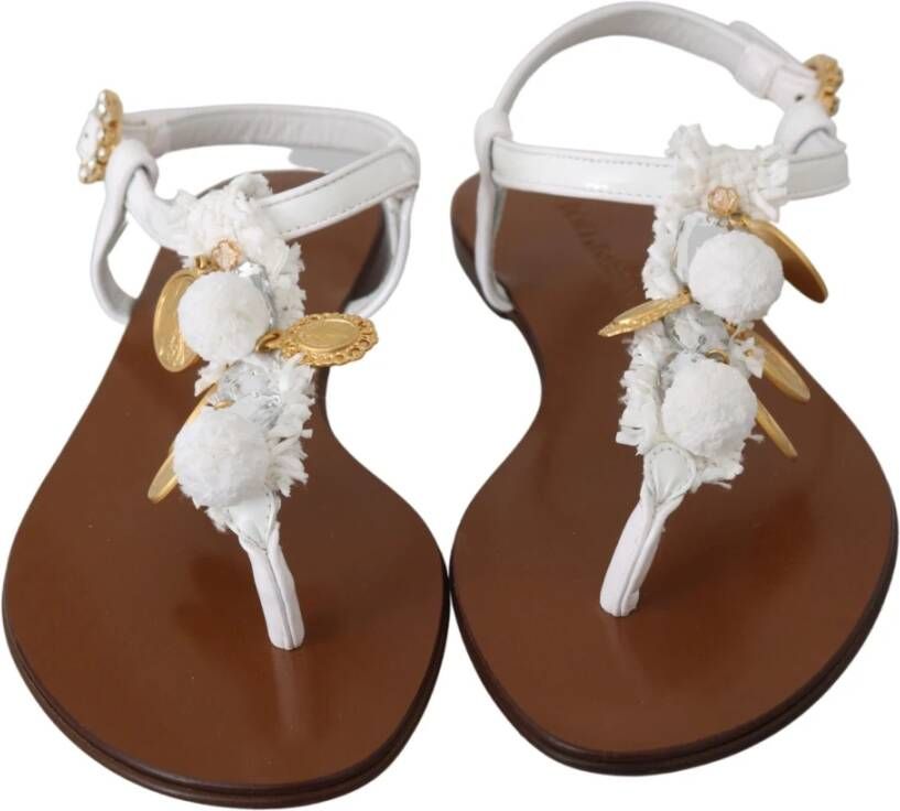 Dolce & Gabbana Pom Enkelband Platte Schoenen White Dames
