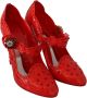 Dolce & Gabbana Rode Bloemen Kristallen Cinderella Hakken Schoenen Red Dames - Thumbnail 6