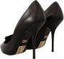 Dolce & Gabbana Zwarte Leren Puntige Stiletto Hakken Pumps Schoenen Black Dames - Thumbnail 4
