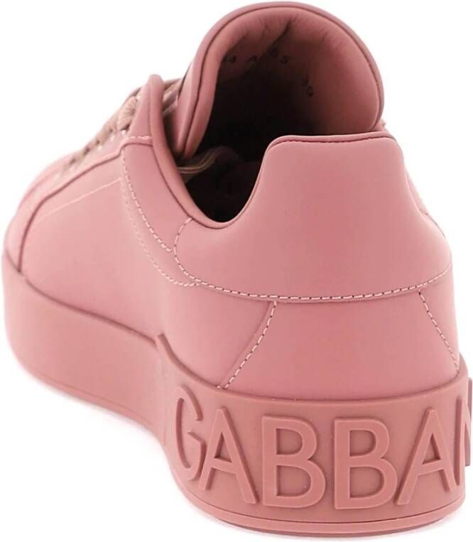 Dolce & Gabbana Portofino Leren Sneakers Pink Dames